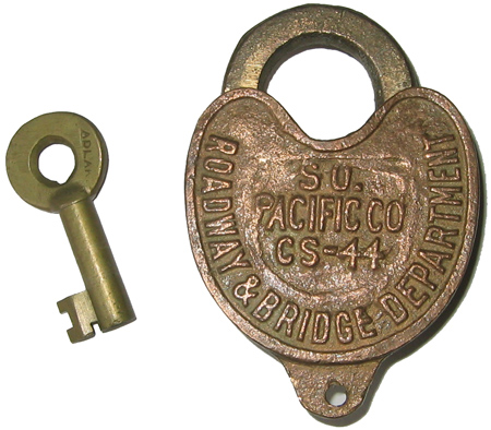 antique brass southern pacific railroad lock and adlake key